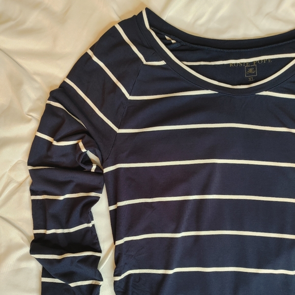 ROSIE POPE Navy Striped Ruched Maternity Top, Navy/ White XL - Picture 10 of 14